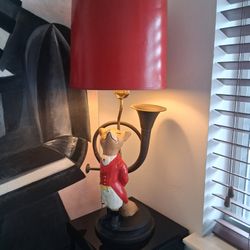 Vintage Antique Cast Iron Fox Lamp with Brass Horn 