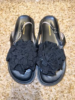 Black Flower Slide Sandals