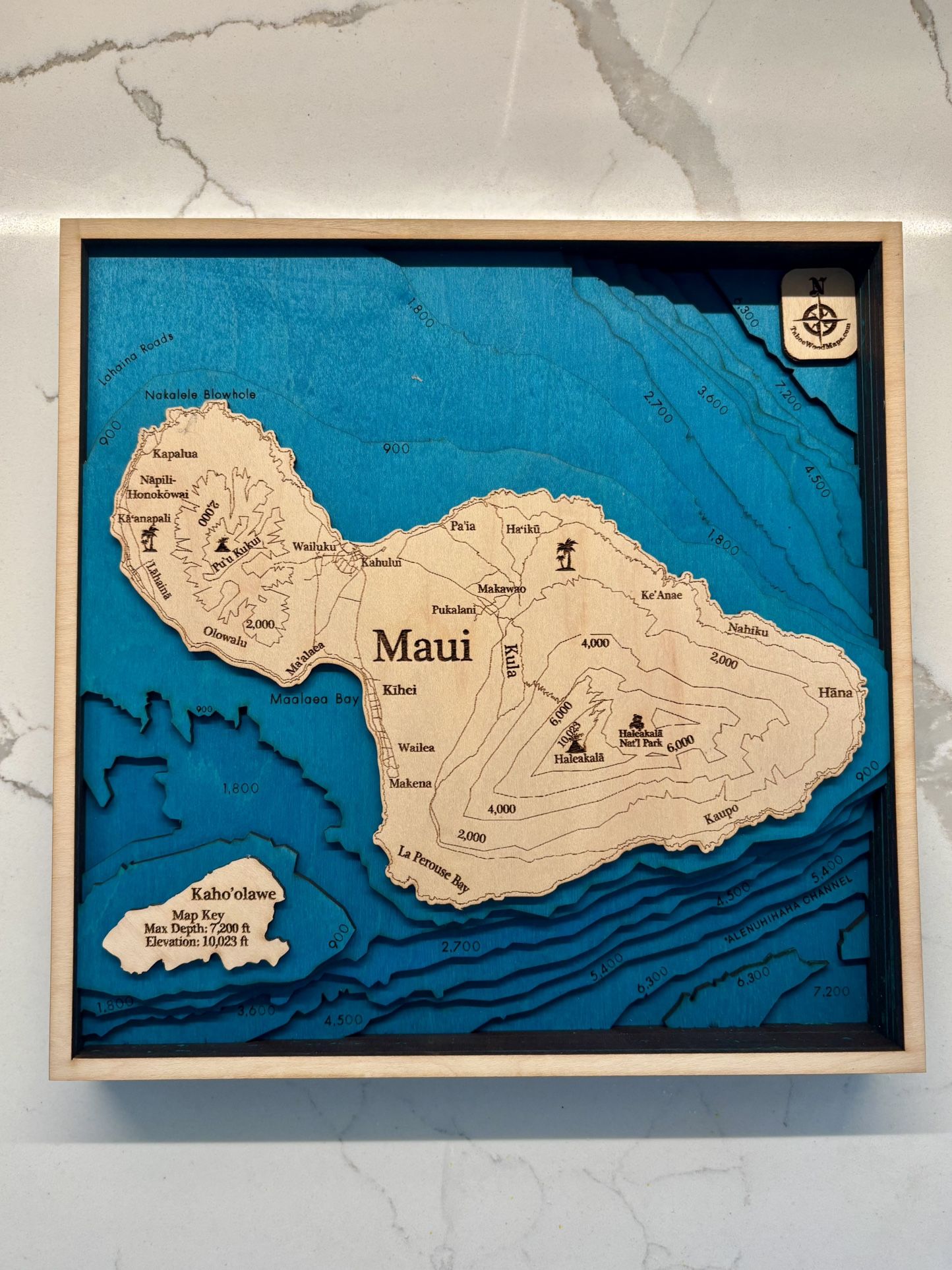 Maui 3D Wooden Map Art