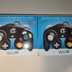 2 Brand New Smash Bros. For Wii U Black GameCube Contollers 