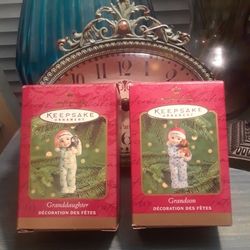 Hallmark Keepsake ornament Granddaughter and Grandson Christmas Porcelain ornaments set New 2000 $10