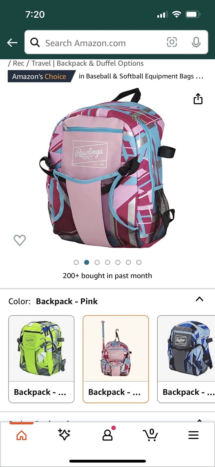 Rawlings Baseball Backpack Pink 