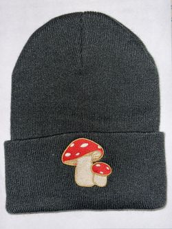 Embroidered Mushroom Beanie
