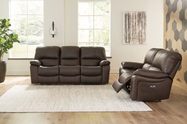 Leesworth Dark Brown Power Reclining Sofa and Loveseat (Online Special Price)