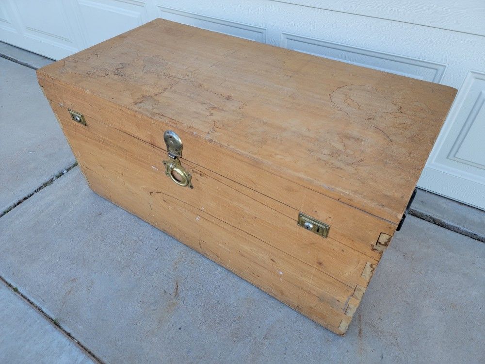 Vintage Homemade Wood Foot Locker Storage Wooden Trunk