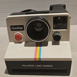 Vintage 1970s Polaroid SX-70 OneStep White Rainbow Stripe Land Camera!