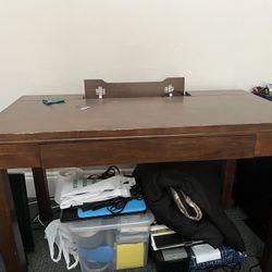 Solid Wood Office Desk With Built-in Power Cord