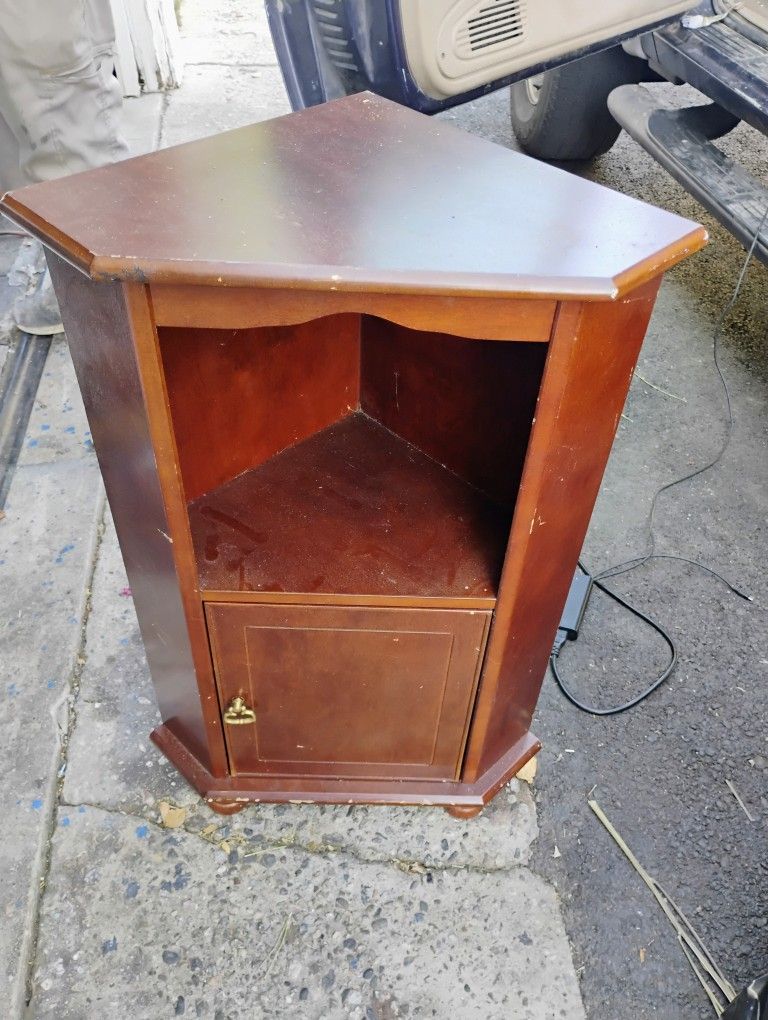 Corner Wood Cabinet With Shelf And Cabinet