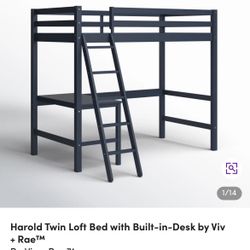 Viv + Rae Twin Loft Bed with Desk (Navy)