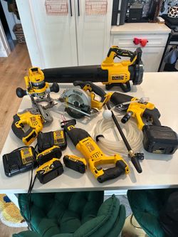 Dewalt cordless tools: saw, router, pressure washer, blower