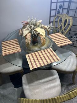 Round Glass Top Dining Table with Chairs