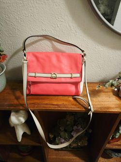 Kate Spade Houston Street Maria Salmon Pink & White Crossbody Purse