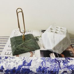 Vintage Authentic Marble and Brass Desk Accessories Set
