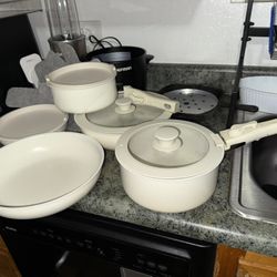 Ceramic Nonstick Cookware Set with Removable Handle & Granite-like Light Beige Coating 