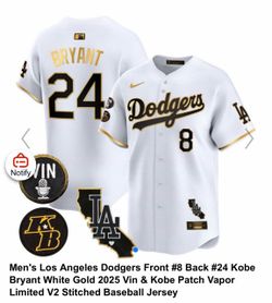 Dodgers Kobe Bryant #8/#24 White Gold Stitched Jersey