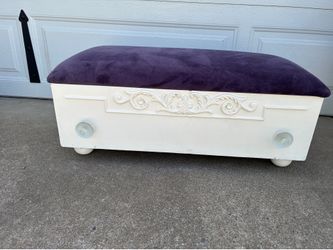 33” long x 16” wide Velvet Purple Cushion Top White Wooden Storage Bench