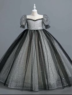 Girls Sequin Ball Gown with Black Tulle Overlay