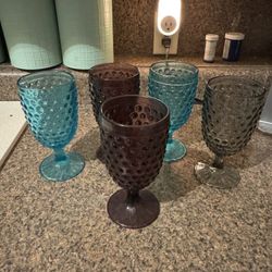 5 Hobnail Water Goblets 