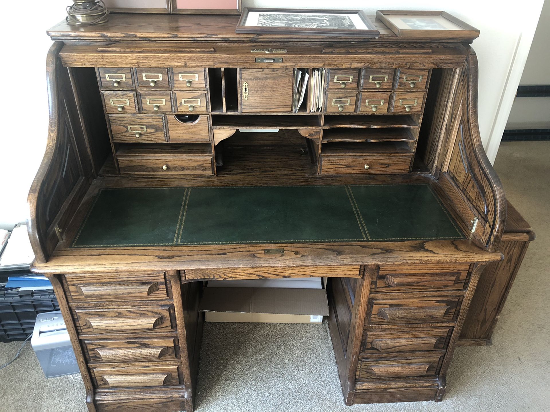 Antique roll top desk - oak crest
