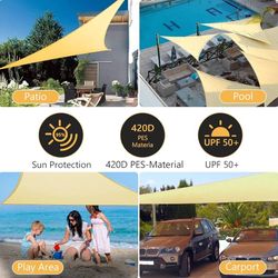 Sun Shade Sail, 10’ x 10’ x 10’ Triangle UV Block Canopy Awning Sand Cover Waterproof Shade Sail for Patio Backyard Playground Lawn Garden Outdoor Act