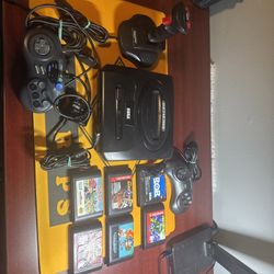Sega Genesis Model 2 MK-1631 2 Controller 1 Joystick 6 Game Lot Bundle Tested
