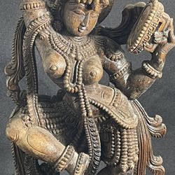 Beautiful Wood Dancing Devi Apsara Statue 18"