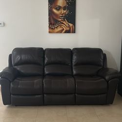 Reclining Dark Brown Leather Sofa