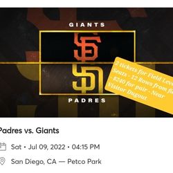 2 Field Level Tickets 12 Rows from Field - Visitor Dugout - $240 For Pair 