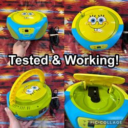 SpongeBob Boom Box AM/FM/CD Player Rare Blue & Yellow - Tested & Working! 56062