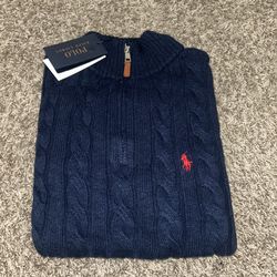 Polo Ralph Lauren Cable Knit Quarter Zip – Hunter Navy (Fits Medium)