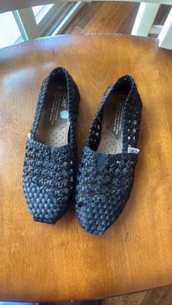 TOMS Black Woven Slip-On Flats