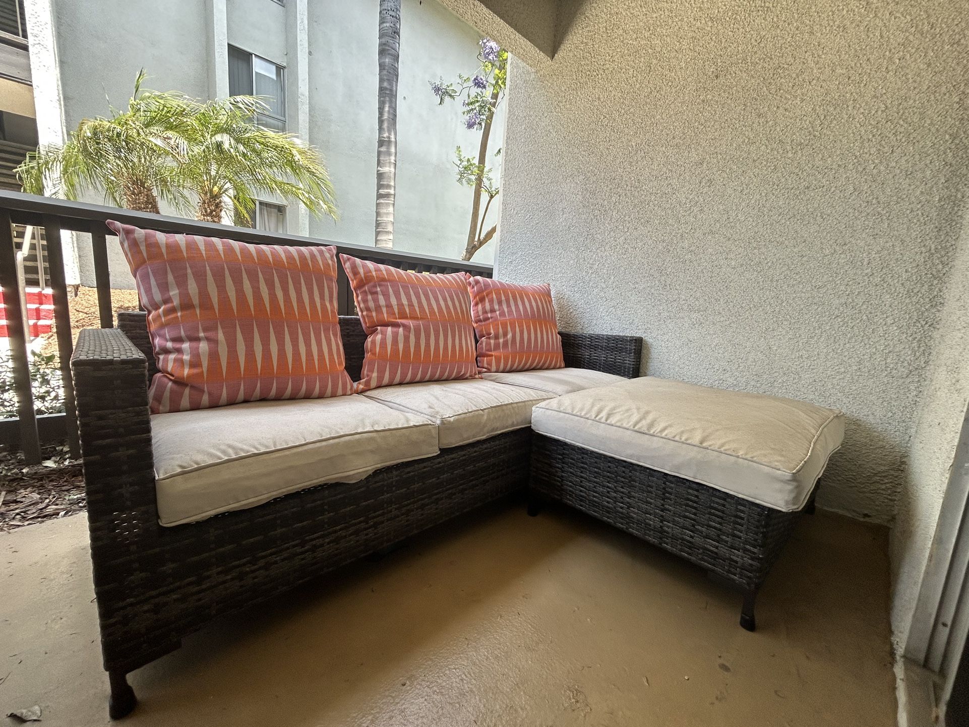 Outdoor Grey Wicker Sofa