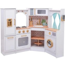 KidKraft Ultimate Corner Wooden Play Kitchen with Lights & Sounds, Play Phone and Curtains, White  MADE OF WOOD and EASY ASSEMBLY: Kitchen is made of 