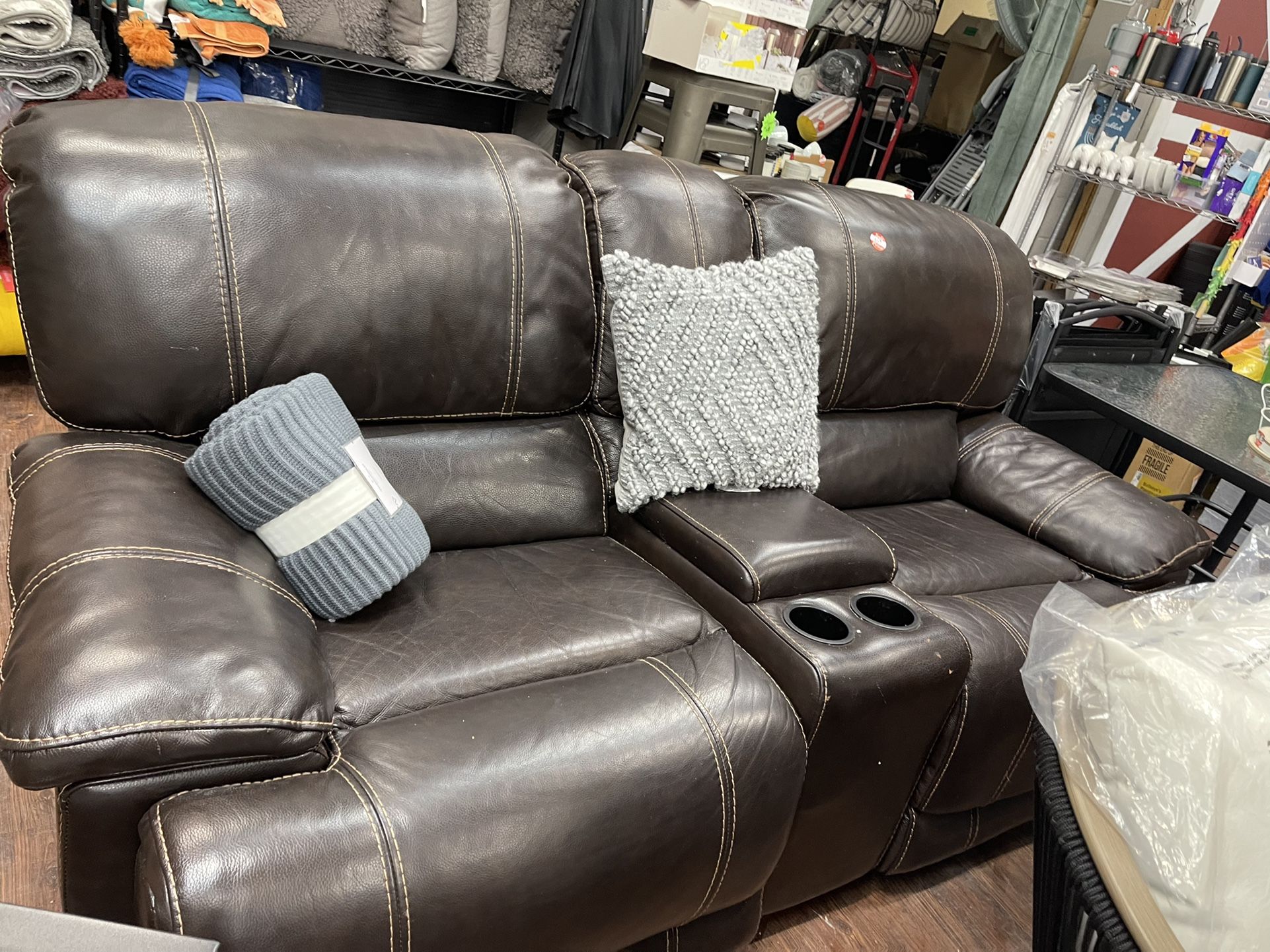 Leather Loveseat Brown