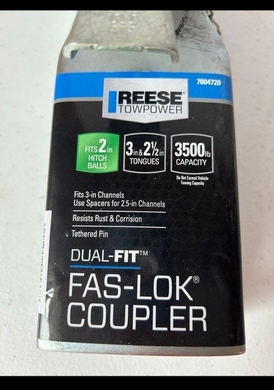 Reese Dual-Fit Coupler Compatible WithDual-Fit Fas-Lok Straight Hitch Coupler 2" Dia 3.5K lb 2-1/2" & 3" Channel Width
REESE Towpower class