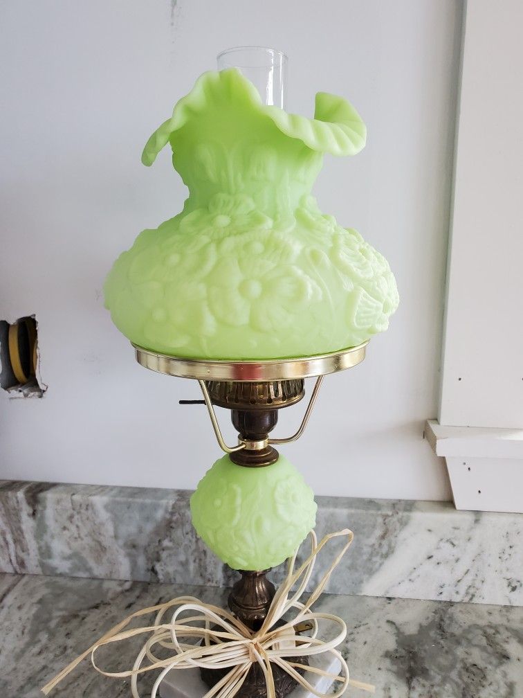 Fenton Mint Green Poppy Embelished Lamp