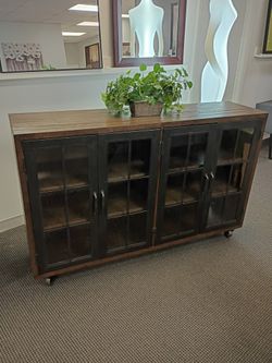 Stylish Trolley with Black Metal Doors & Glass Panels