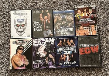 LOT OF 8 PRO WRESTLING DVDS ECW JCW ICP 3PW WWE AEW OOP NEW & USED