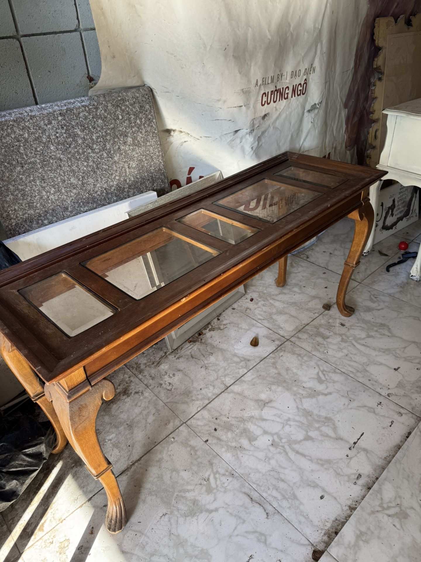 ALL Wood Console Entry Table With Glass