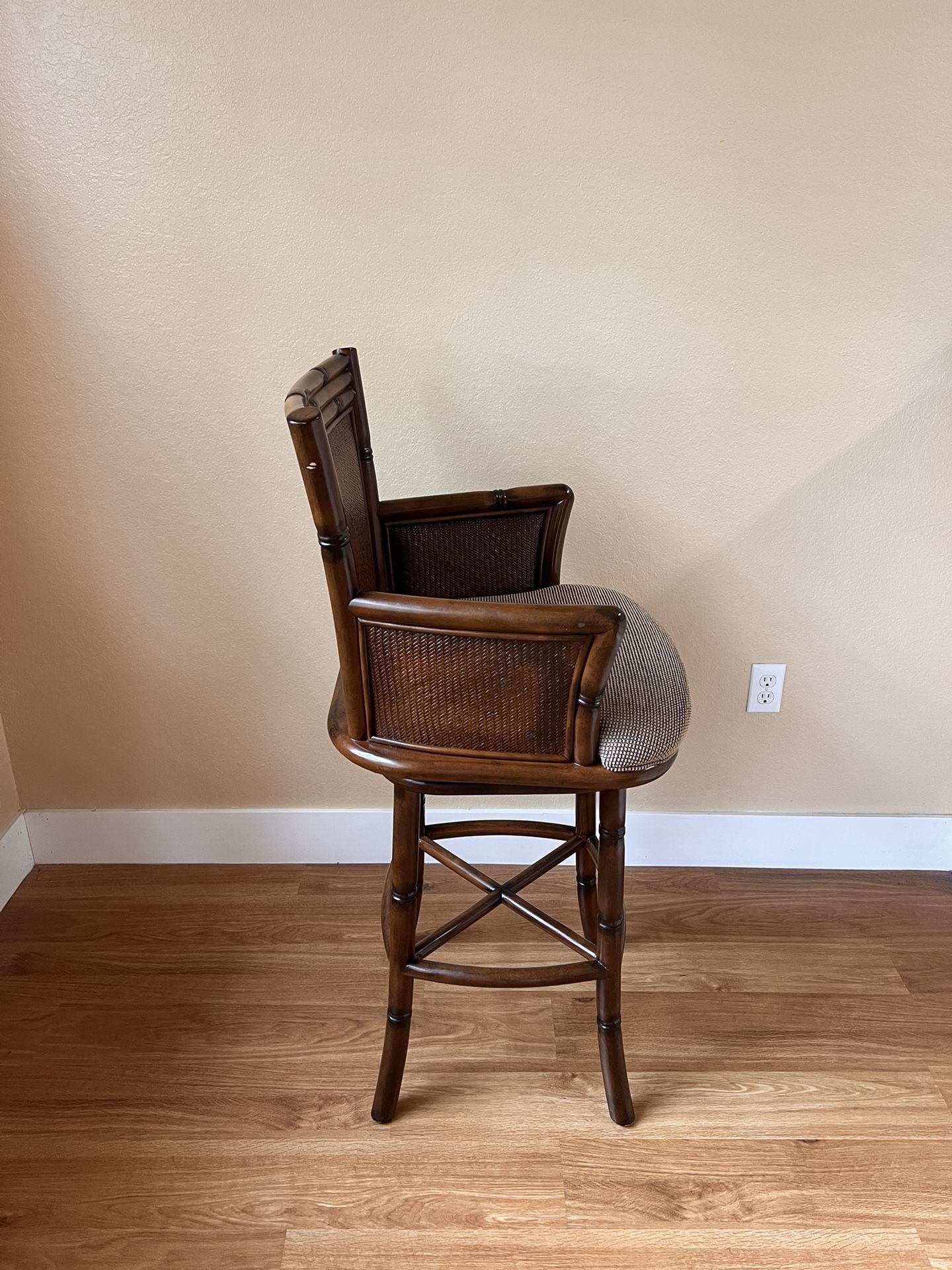 Cushioned Swivel Counter Stools - Wood & Rattan