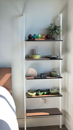 5-Tier Industrial Ladder Shelf / Bookcase (Dark Brown & White Metal)