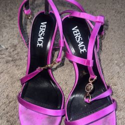 Versace Ora Medusa Pink Strappy Stiletto Heel Platform Sandals 38.5 Waterlily
