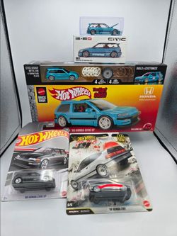 Hot Wheels Hot Ones 90 EF Civic Hatch & Honda Crx Jdm 88 Bundle Lot