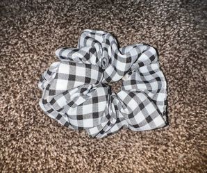 White and Black Plaid Scrunchie