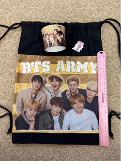 BTS drawstring backpack 12” x 15” with paper cup sleeve
