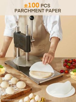 Manual Pizza Dough Press Machine, 9.5 inch Pizza Pastry Press Plate, Stainless Steel Bread Presser, Commercial Chapati Sheet Crust Maker, Upg Base,For