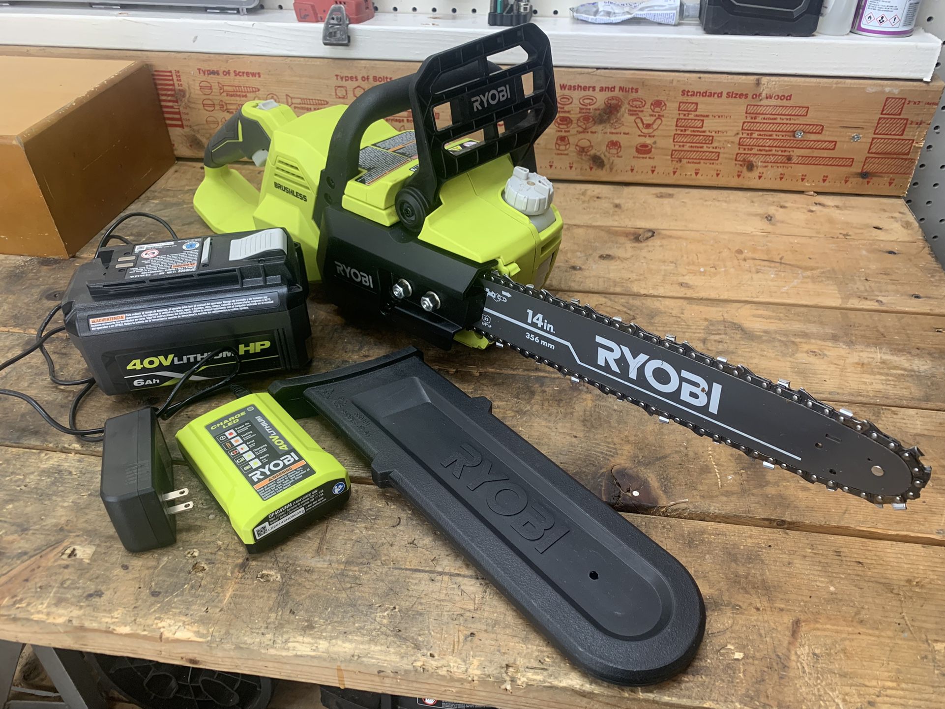 Ryobi 40V Brushless 14in. Chainsaw Kit. 6.0ah Battery and Charger Included