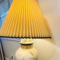 Vintage Ceramic Ginger Jar Lamp - Botanical Wheat & Floral Design - Large