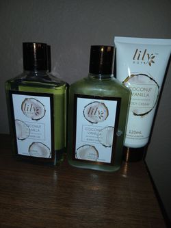 New coconut vanilla bubble bath, shower gel, and body cream set