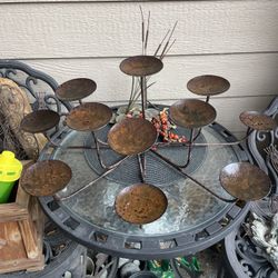 Rusty Metal Rain Catcher Garden Art 10”H& 25”L